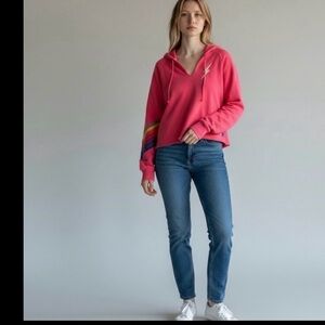 Rare Aviator Nation 7 stripe Dark pink bolt stitch top